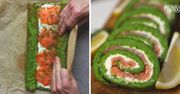 Rolada szpinakowa z wędzonym łososiem i serkiem śmietankowym. Przepis na szybką i efektowną przekąskę