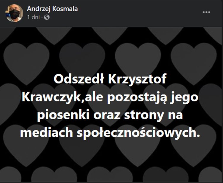 Andrzej Kosmala wspomina Krzysztofa Krawczyka w mediach społecznościowych