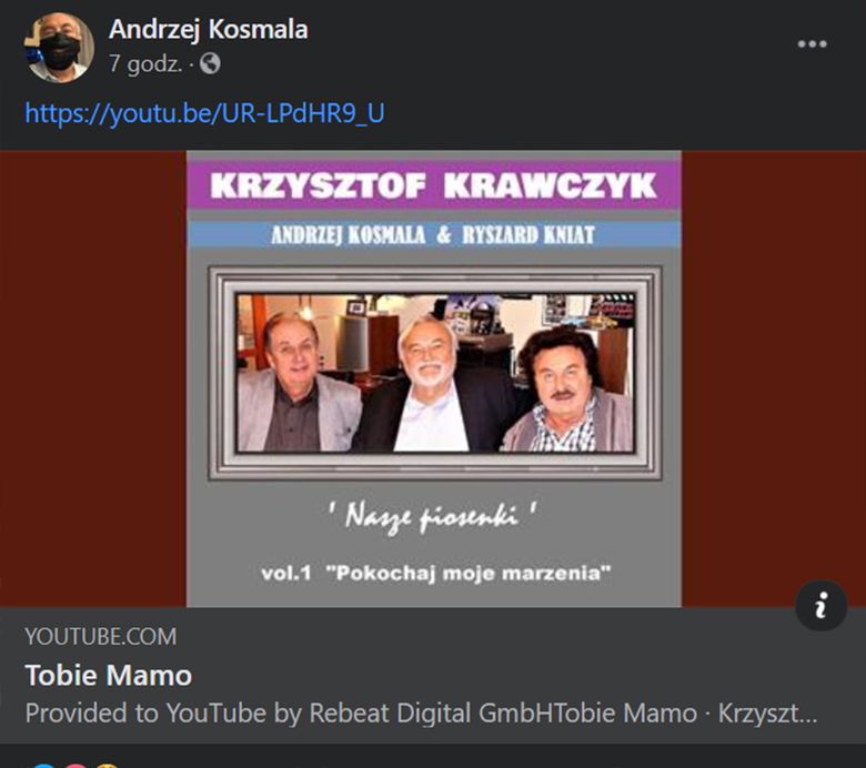 Andrzej Kosmala wspomina Krzysztofa Krawczyka w mediach społecznościowych. Przypomina piosenki muzyka