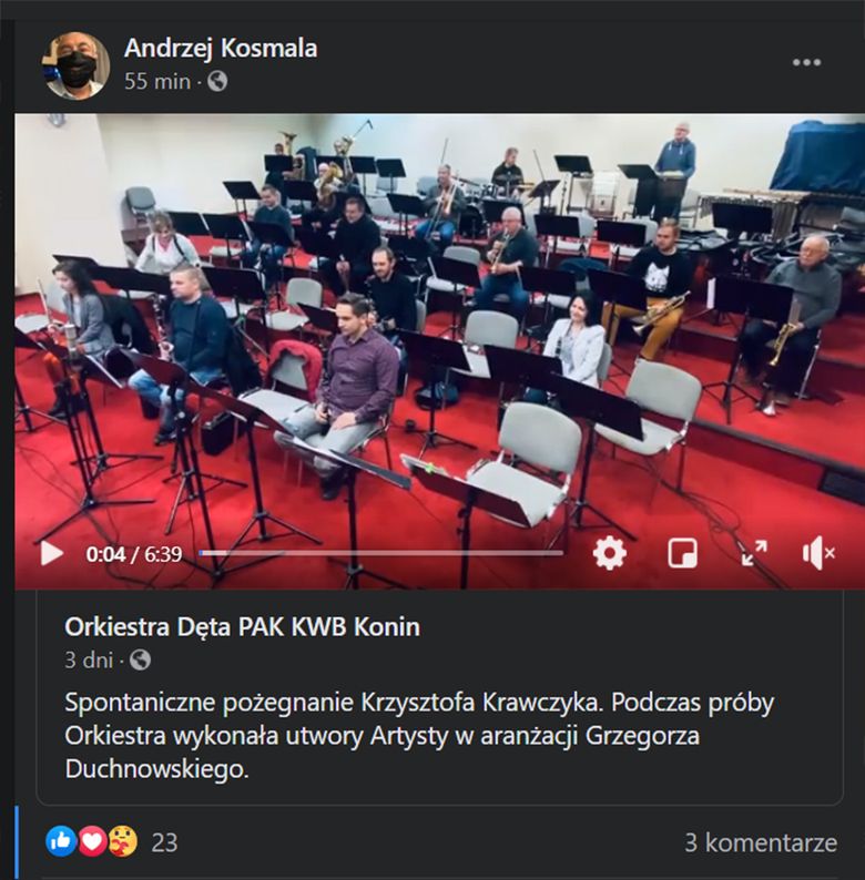 Andrzej Kosmala wspomina Krzysztofa Krawczyka w mediach spolecznościowych