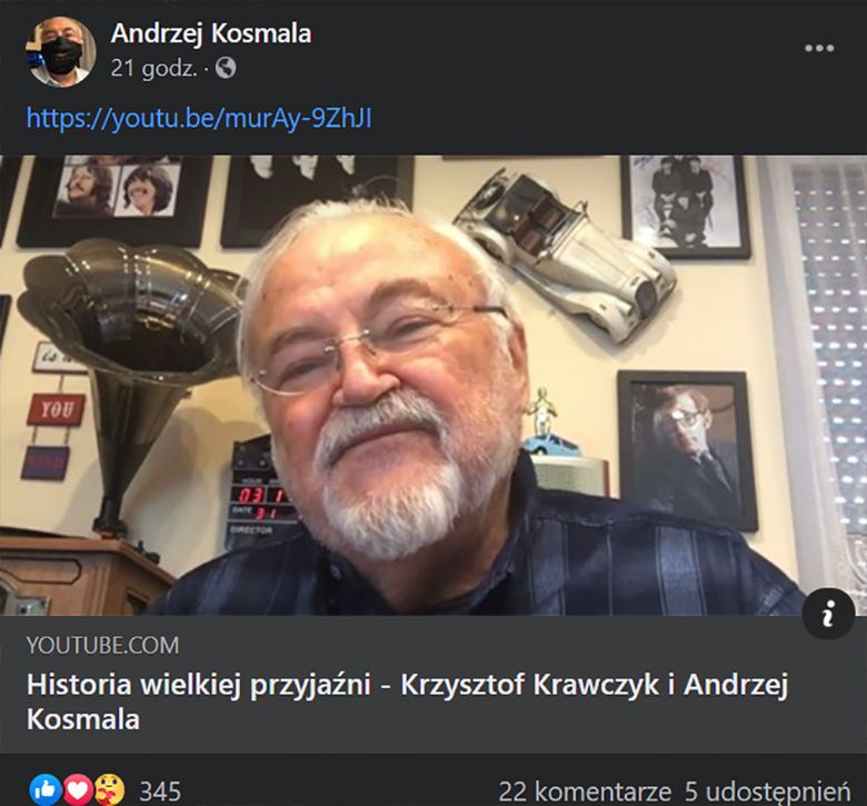 Andrzej Kosmala wspomina Krzysztofa Krawczyka w mediach społecznościowych. Przypomina wywiady na jego temat