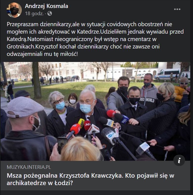 Andrzej Kosmala wspomina Krzysztofa Pisze o spotkaniu z dziennikarzami