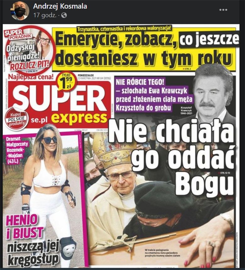 Andrzej Kosmala wspomina Krzysztofa Krawczyka w mediach społecznościowych.