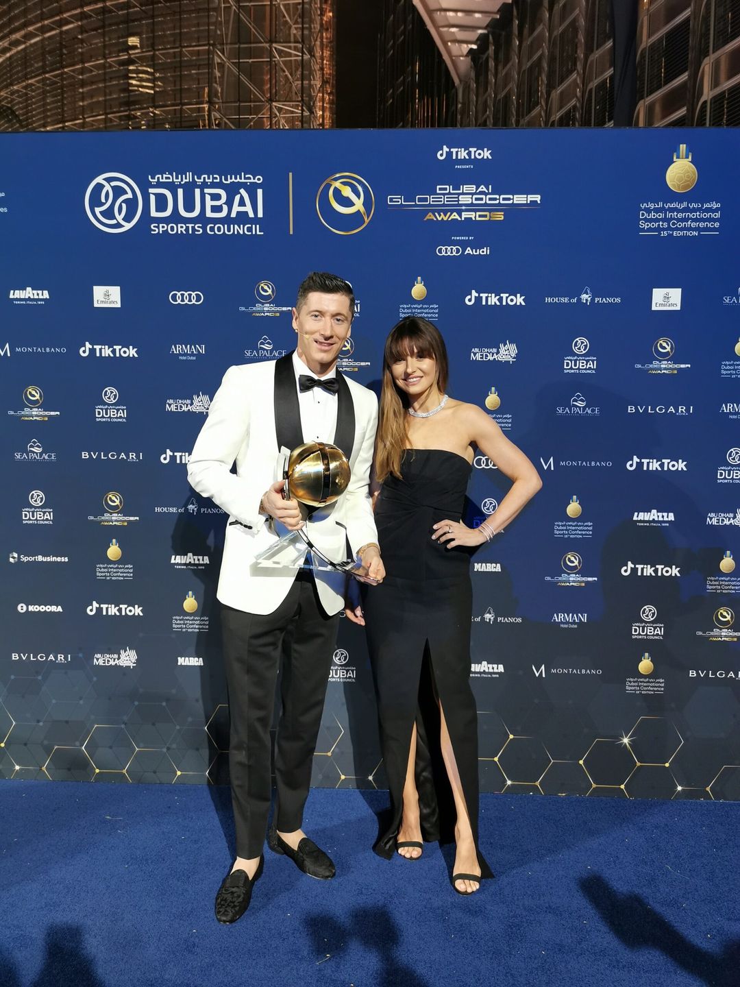 Robert Lewandowski i Anna Lewandowska na gali Globe Soccer Awards 2020