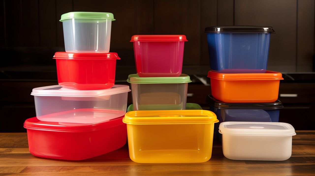 a group of plastic containers on a table