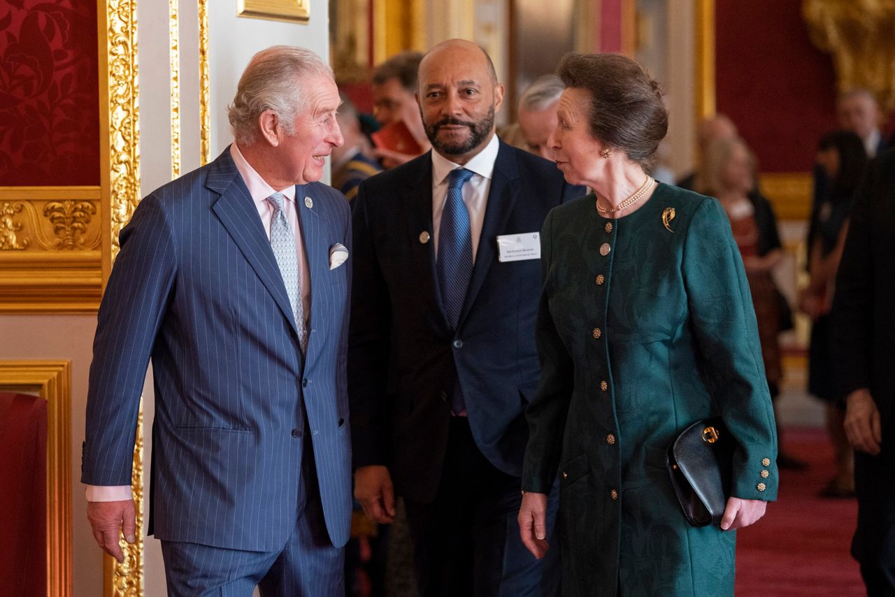 The Prince of Wales and the Princess Royal attend a reception after presenting the Queen's Anniversary Prizes for higher and further education for 2020-2022 during a ceremony at St James's Palace, London. Picture date: Thursday February 17, 2022.  The Queen's Anniversary Prizes are awarded every two years to universities and colleges whose work has been judged to show excellence, innovation and impact in any field or discipline, and to be of a benefit to society, as well as the institutions themselves., Credit:Avalon.red / Avalon