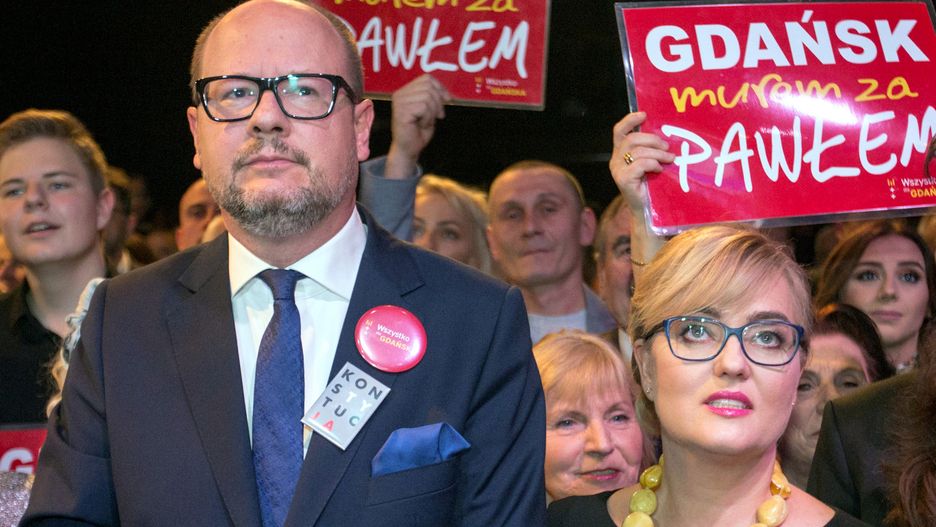 Paweł i Magdalena Adamowicz podczas wieczoru wyborczego w Gdańsku