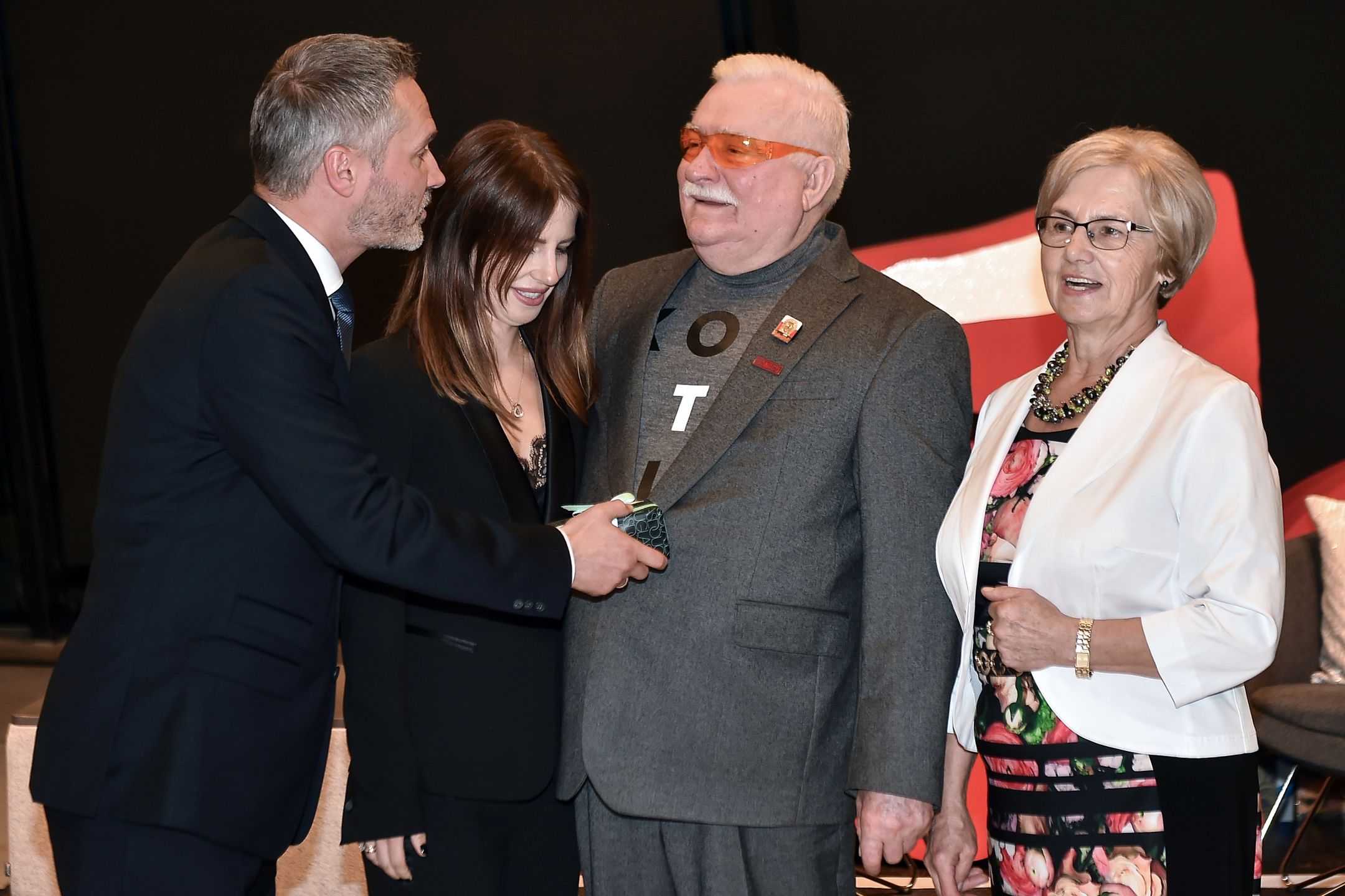 Gdansk, 29.09.2019 r. Uroczystosci w Europejskim Centrum Solidarnosci w Gdansku z okazji 76. rocznicy urodzin Lecha Walesy. N/z Lech Walesa, Danuta Walesa, Jaroslaw Walesa. Fot. Lukasz Dejnarowicz / FORUM 