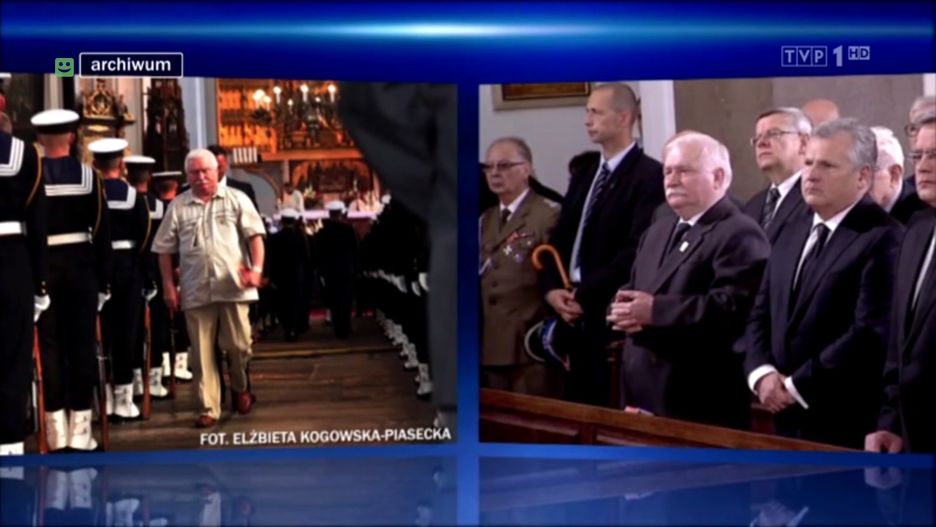 Po lewej: Wałęsa na uroczystości pogrzebowej "Inki" i "Zagończyka", po prawej: na pogrzebie gen. Jaruzelskiego 