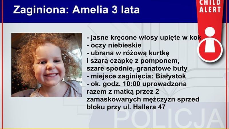System Child Alert pomaga w poszukiwaniach porwanej Amelii.