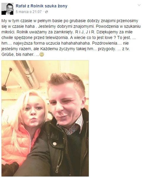 Rafał i Justyna z Rolnik szuka żony się rozstali