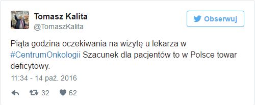 Tomasz Kalita komentuje godziny czekania na lekarza w Centrum Onkologii w Warszawie