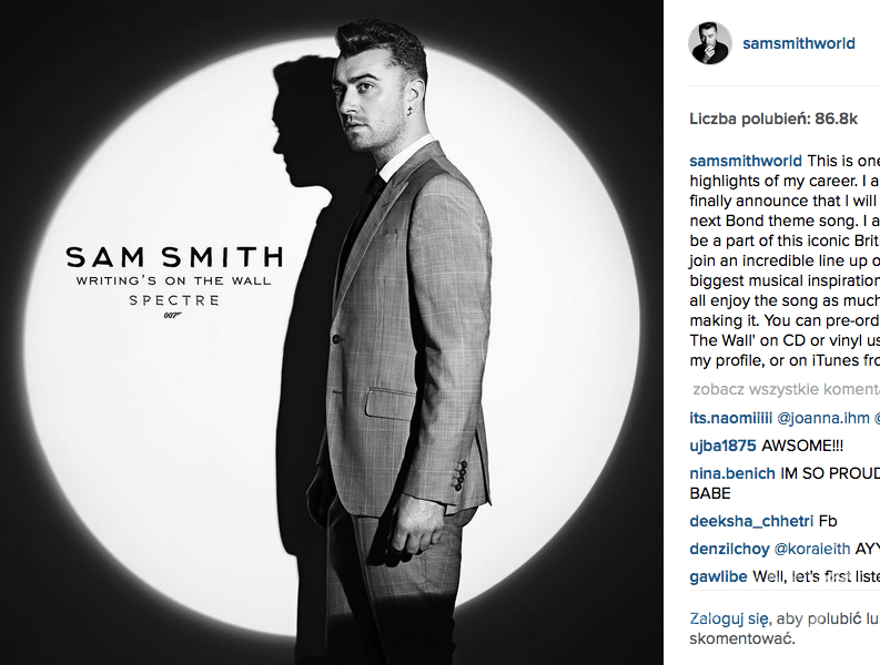 "Writing's On The Wall" - okładka singla Sam Smith - James Bond Spectre