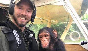 Uratował małego szympansa z rąk kłusowników. Zwierzę razem z nim pilotowało samolot