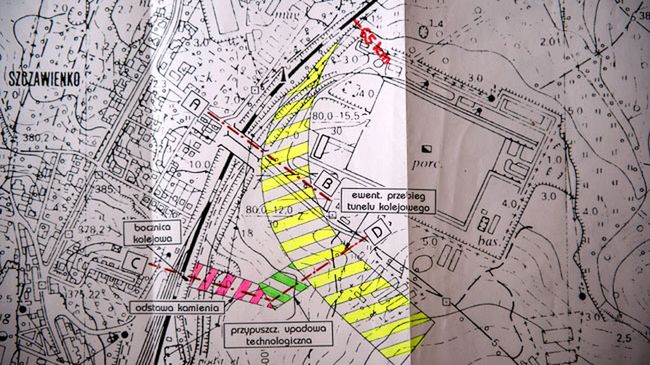 Mapa z naniesionym ewentualnym tunelem należąca do pana Tadeusza Słowikowskiego