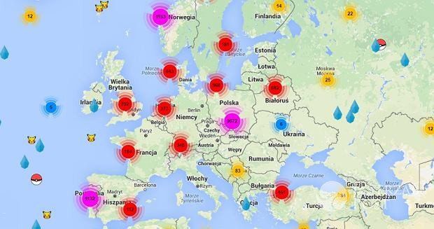 Europejskie punkty Pokemon Go fot. map.pokego.no