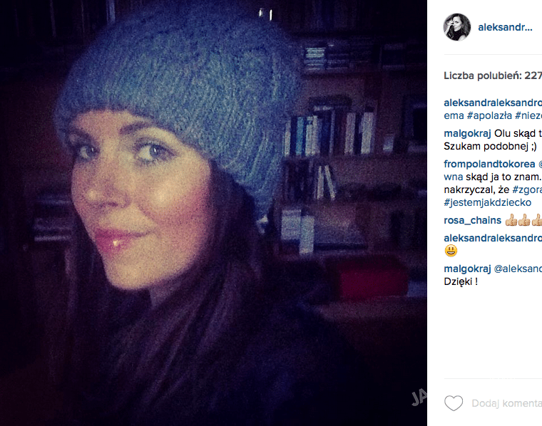 Ola Kwaśniewska moherowa czapka z H&M