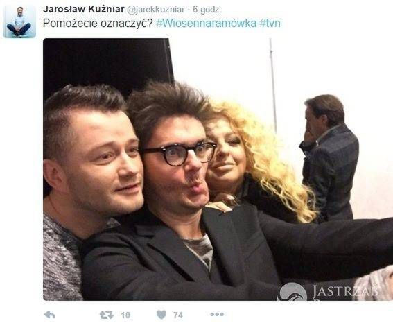 Jarosław Kuźniar z Kubą Wojewódzkim i Magdą Gessler na ramówce TVN wiosna 2016 fot. twitter.com