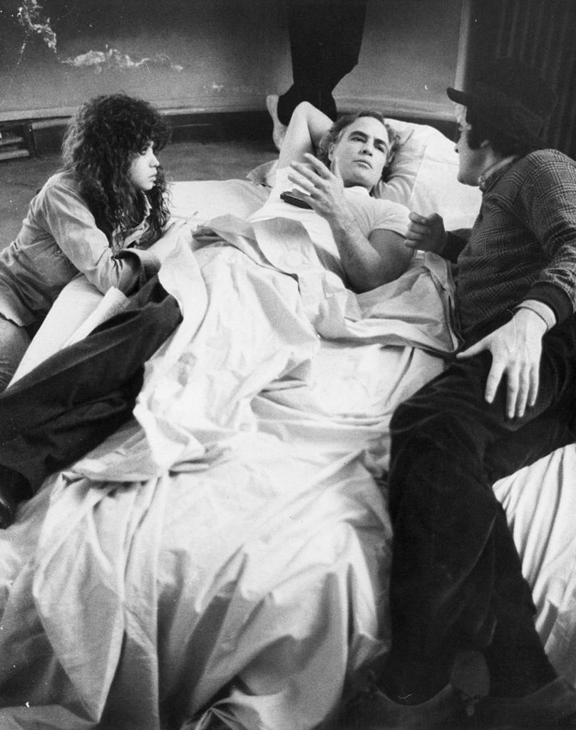 Marlon Brando, Marie Schneider i Bernardo Bertolucci na planie filmu 