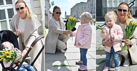 Joanna Kurska z córeczką uczciły pamięć o Marii Kaczyńskiej. Pojawiły się razem pod Pałacem Prezydenckim