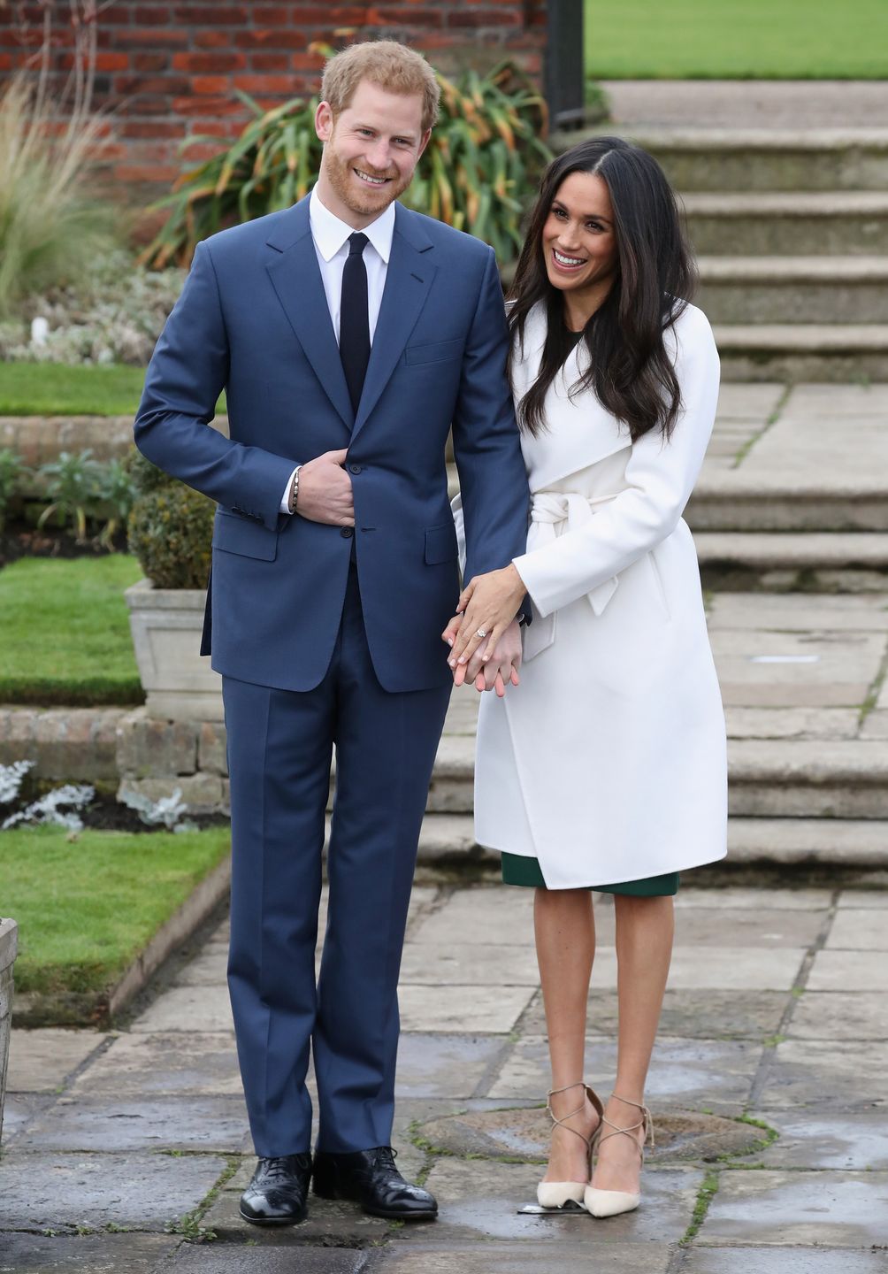 during an official photocall to announce the engagement of Prince Harry and actress Meghan Markle at The Sunken Gardens at Kensington Palace on November 27, 2017 in London, England.  Prince Harry and Meghan Markle have been a couple officially since November 2016 and are due to marry in Spring 2018. 