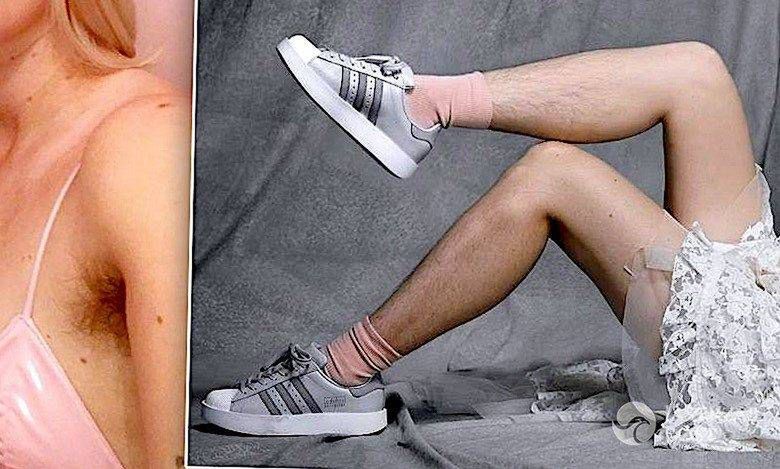 Modelka z owłosionymi nogami w reklamie Adidasa