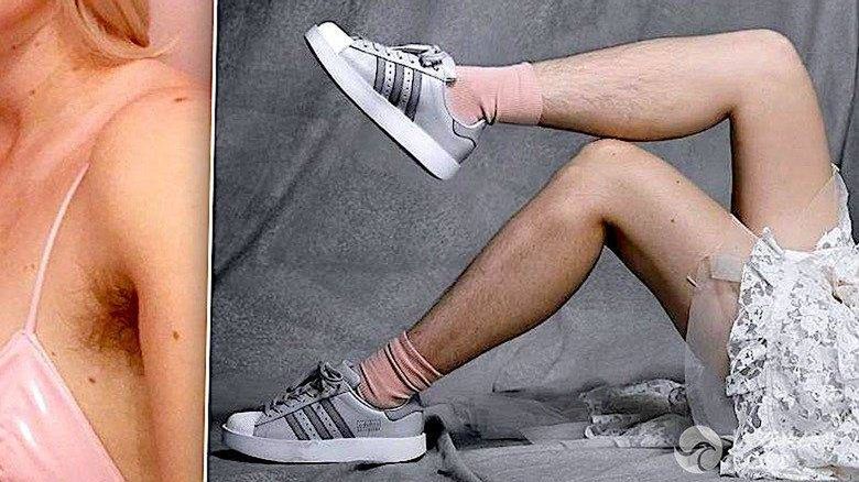Modelka z owłosionymi nogami w reklamie Adidasa