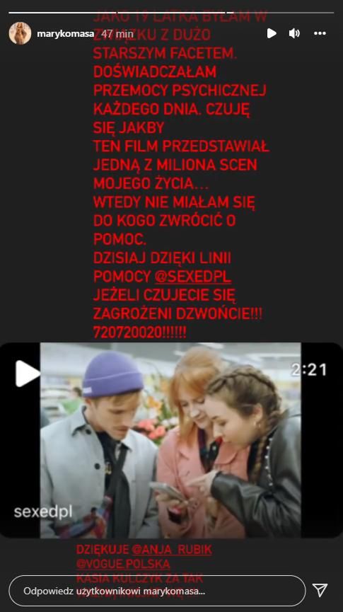 Dramatyczny wpis Mary Komasy