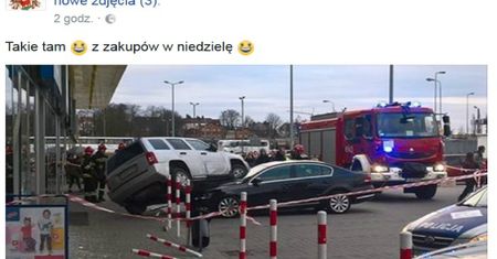 Lubuskie: Tajemniczy wypadek, samochód wjechał na samochód przed witryną sklepową