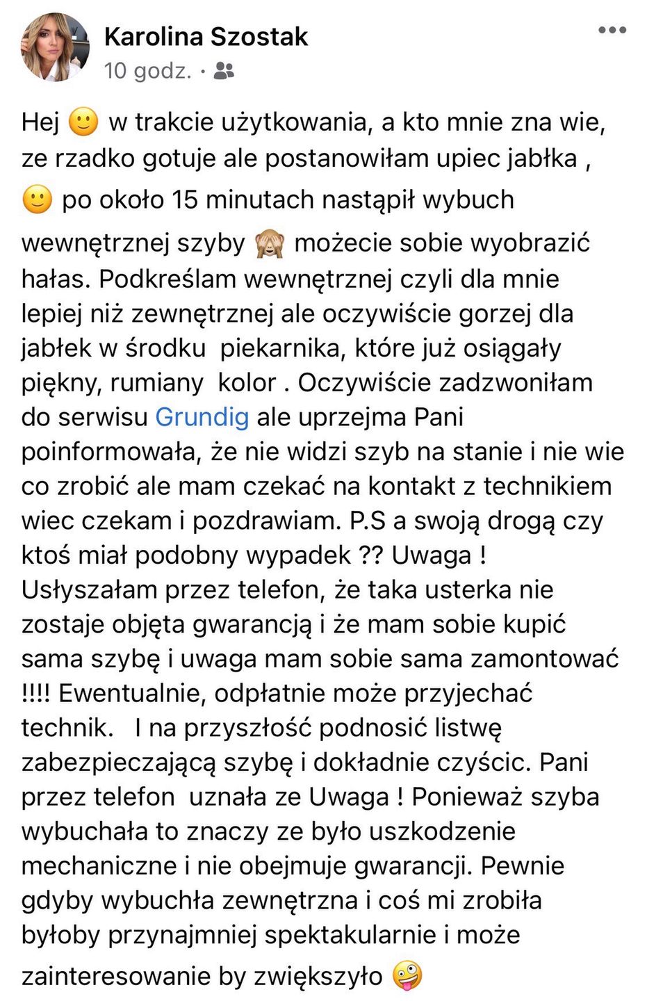 Karolina Szostak - pęknięta szyba piekarnika