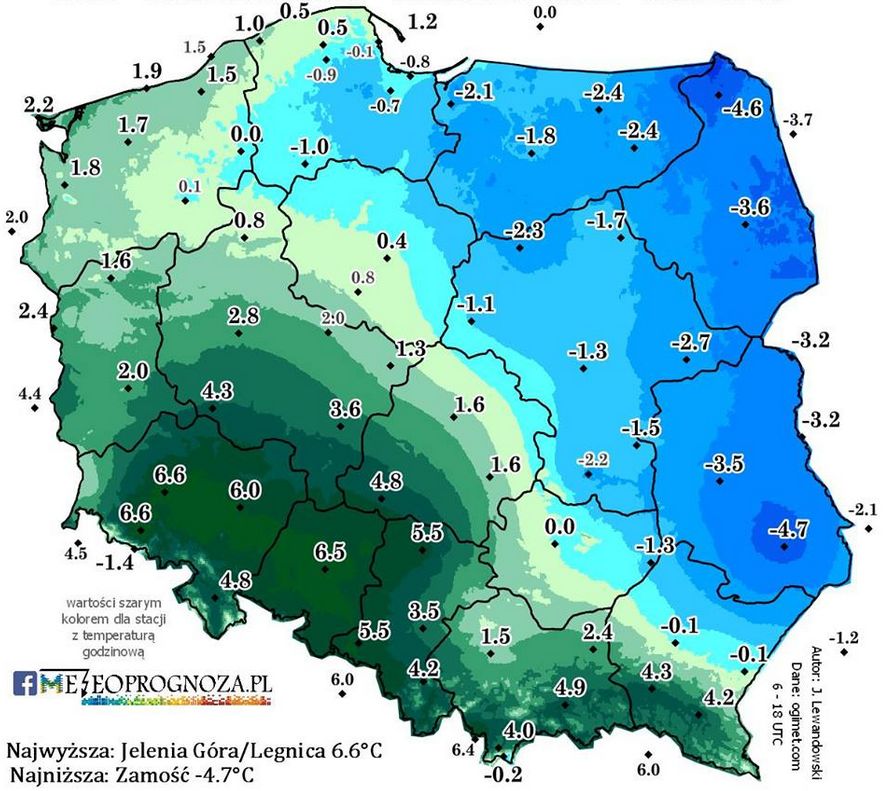 Starcie dwóch mas powietrza nad Polską. Ponad 11 stopni różnicy