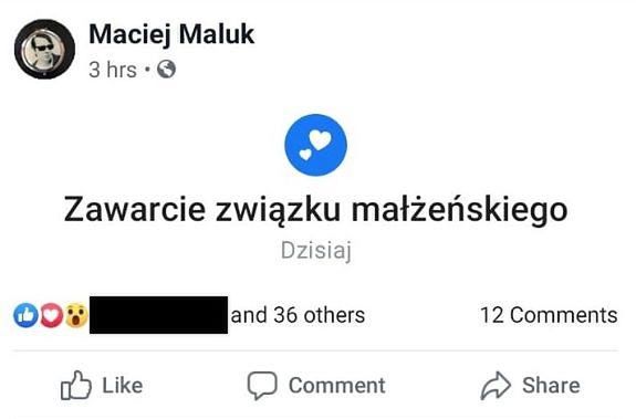 Status Macieja Maleńczuka potwierdzający ślub 