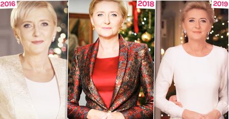 Agata Duda na Boże Narodzenie stroi się jak Melania Trump. Każda kreacja była w innym stylu. Tegoroczną zapamiętamy na długo