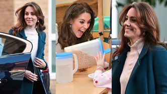 Uśmiechnięta Księżna Kate przyrządza płatki z mlekiem dla dzieci w przedszkolu (ZDJĘCIA)