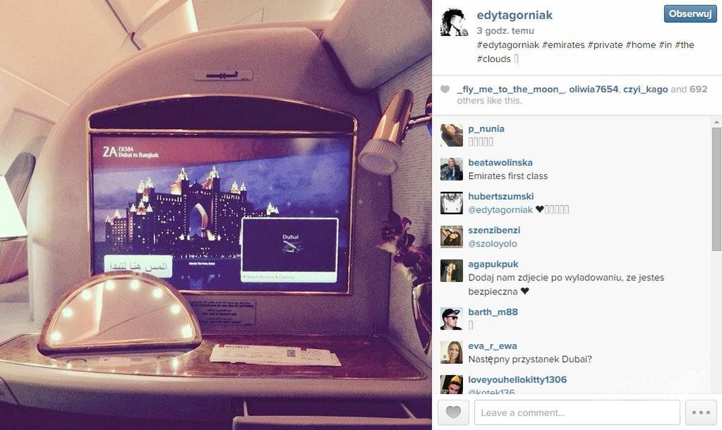 Edyta Górniak lata liniami Emirates
