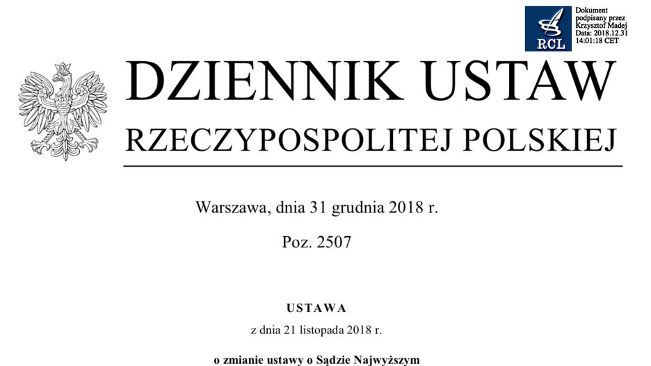 Znowelizowana (po raz siódmy) ustawa o Sądzie Najwyższym trafiła do Dziennika Ustaw