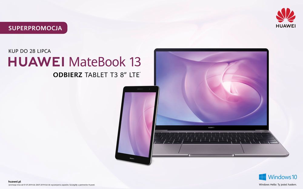 Ultrawydajny laptop Huawei MateBook 13 teraz w zestawie z tabletem Huawei MediaPad T3 8” LTE