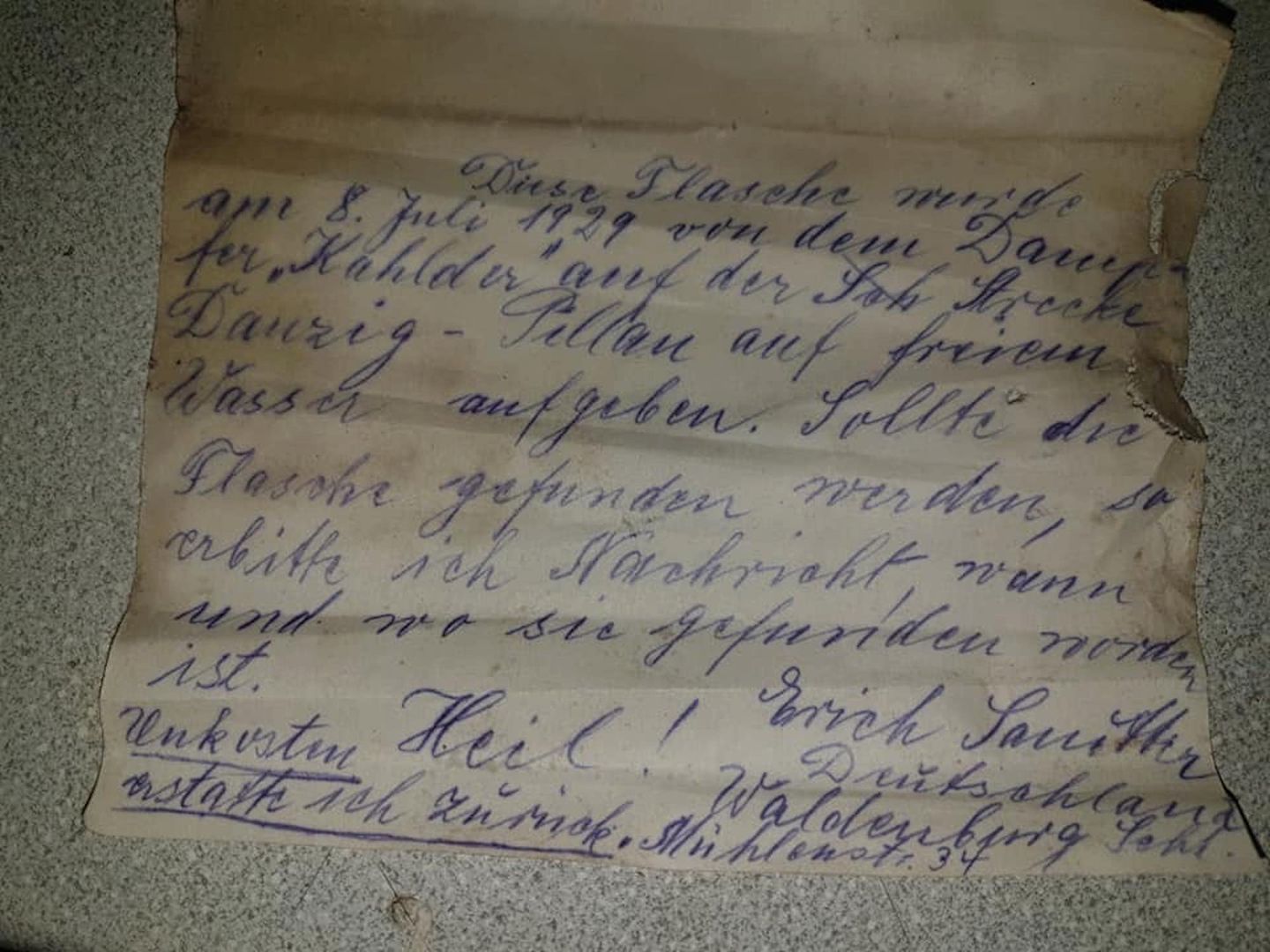 List ukryty w butelce. Dryfował w wodach Bałtyku przez 90 lat
