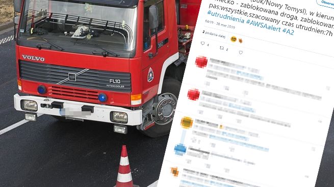 Na autostradzie A2 przewróciła się ciężarówka