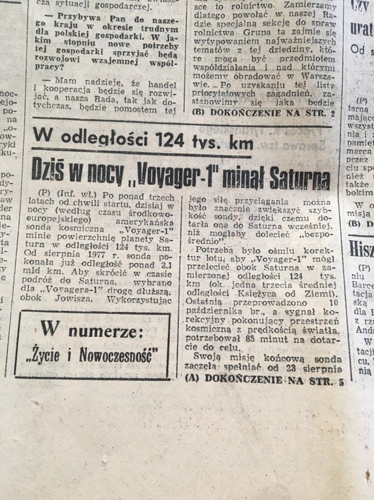 "Dziś w nocy Voyager-1 minął Saturna". Tak wyglądał news sprzed 40 lat