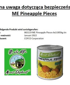 GIS wycofuje produkt. Drut w puszce ananasów marki Mount Elephant