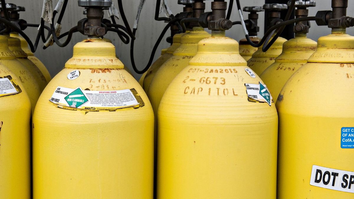 Air compressor tanks at the Plug Power Inc. liquid green hydrogen plant in Woodbine, Georgia, US, on Tuesday, July 2, 2024. The Biden administration offered US company Plug Power Inc. a conditional commitment for $1.66 billion in loan guarantees to build up to six hydrogen plants. Photographer: Agnes Lopez/Bloomberg via Getty Images