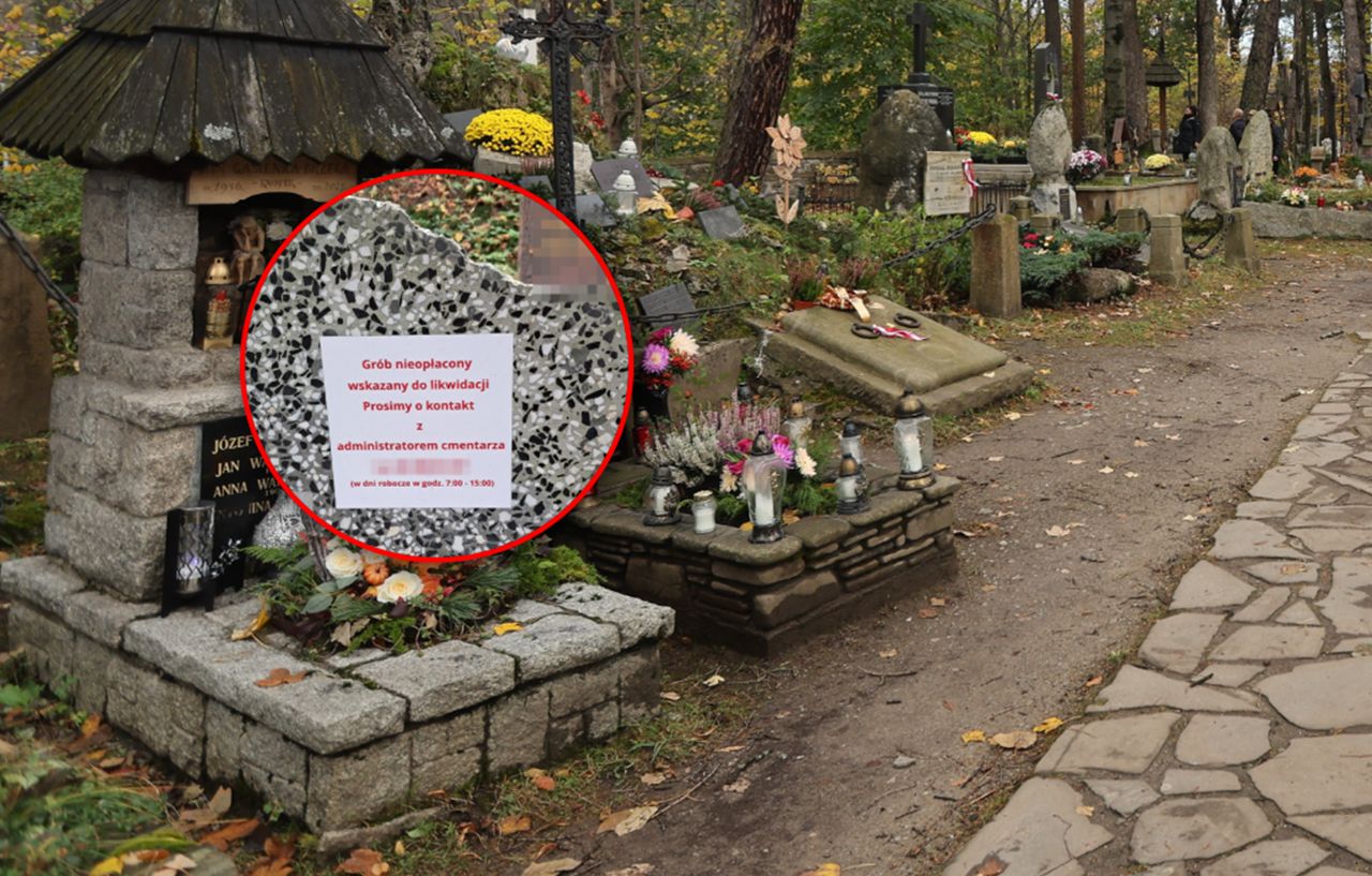 Zdjęcie z Gdańska. Karteczka naklejona na grobie