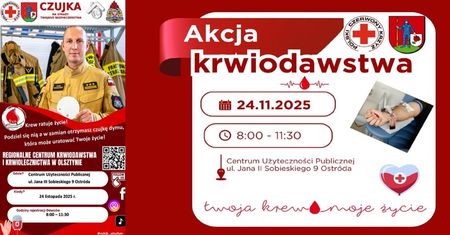 Ostróda: Oddaj krew i odbierz czujkę dymu w poniedziałek 24 listopada w CUP