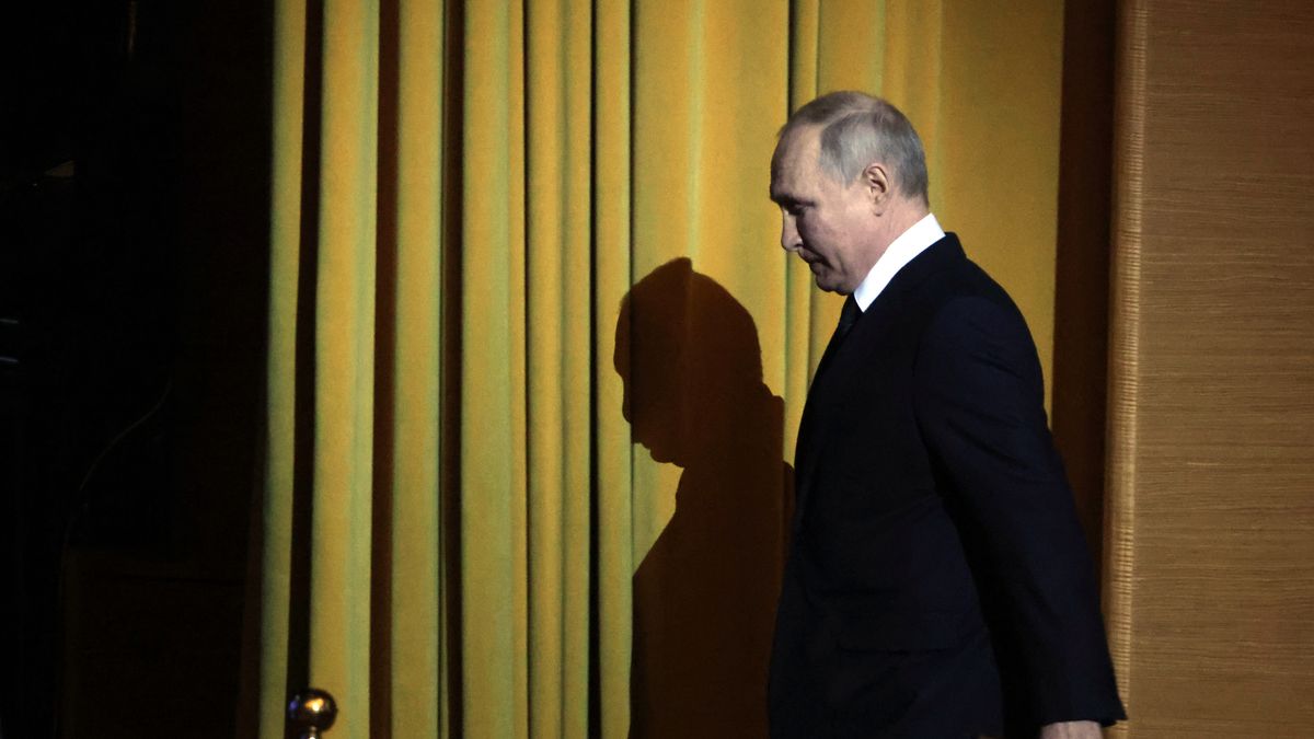 MOSCOW, RUSSIA - FEBRUARY 9: (RUSSIA OUT) Russian President Vladimir Putin enters the hall during an event marking the 100th anniversary of domestic civil aviation at the State Kremlin Palace, on February 9, 2023 in Moscow, Russia. Russian aviation industry is under strong Western sanctions after the start of the military invasion on Ukraine. (Photo by Contributor/Getty Images)