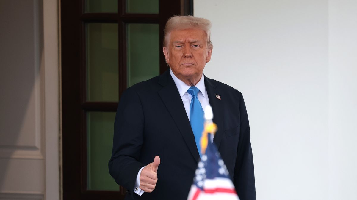 WASHINGTON, DC - FEBRUARY 11: U.S. President Donald Trump gives a thumbs-up as Jordan’s King Abdullah II departs the White House on February 11, 2025 in Washington, DC. The two met as Trump has proposed that the United States take an ownership position of Gaza, transferring millions of Palestinians to neighboring countries as the area is rebuilt and developed. (Photo by Win McNamee/Getty Images)