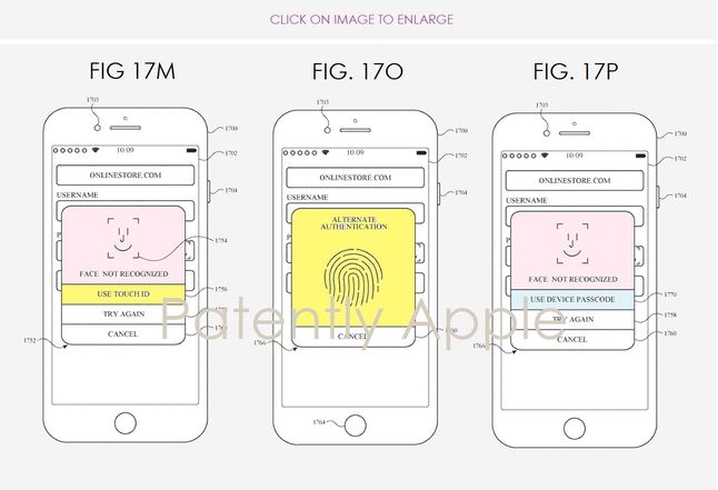 Face ID i Touch ID w iPhonie? (Źródło: patentlyapple.com)