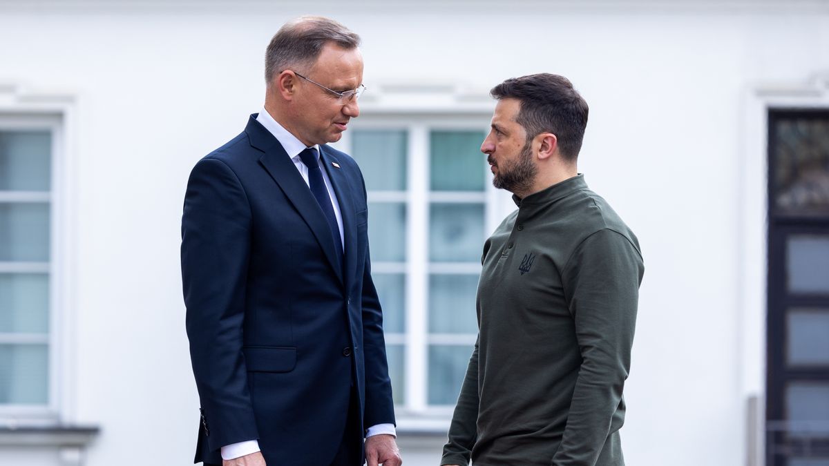 Polish President Andrzej Duda is welcoming Ukrainian President Volodymyr Zelensky to Poland. The Ukrainian president's visit to Warsaw is coming a day before a NATO summit in the US, where he is seeking more support and assistance in the war against Russia. During his stay in Poland, Volodymyr Zelensky is signing an agreement on cooperation with Poland in the field of security, in Warsaw, Poland, on July 8, 2024 (Photo by Andrzej Iwanczuk/NurPhoto via Getty Images).