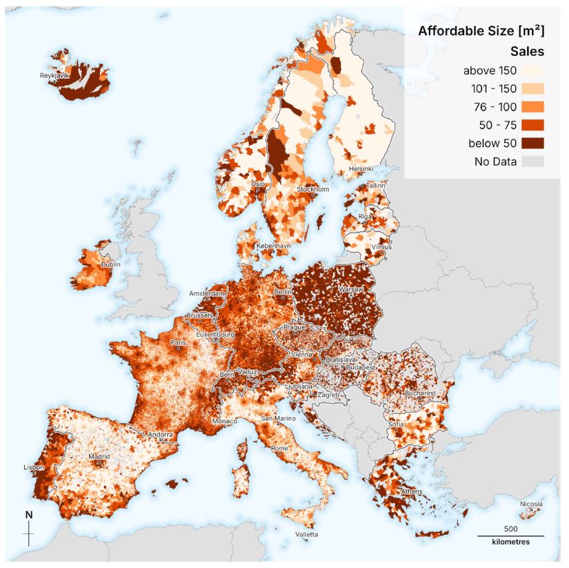 Mapa ilustrująca, ile metrów kwadratowych może kupić osoba o prz