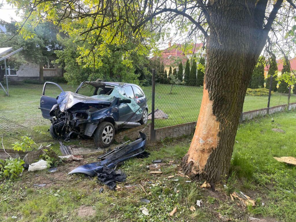 Kierujący oplem wjechał w drzewo oraz ogrodzenie. Dwie osoby ranne
